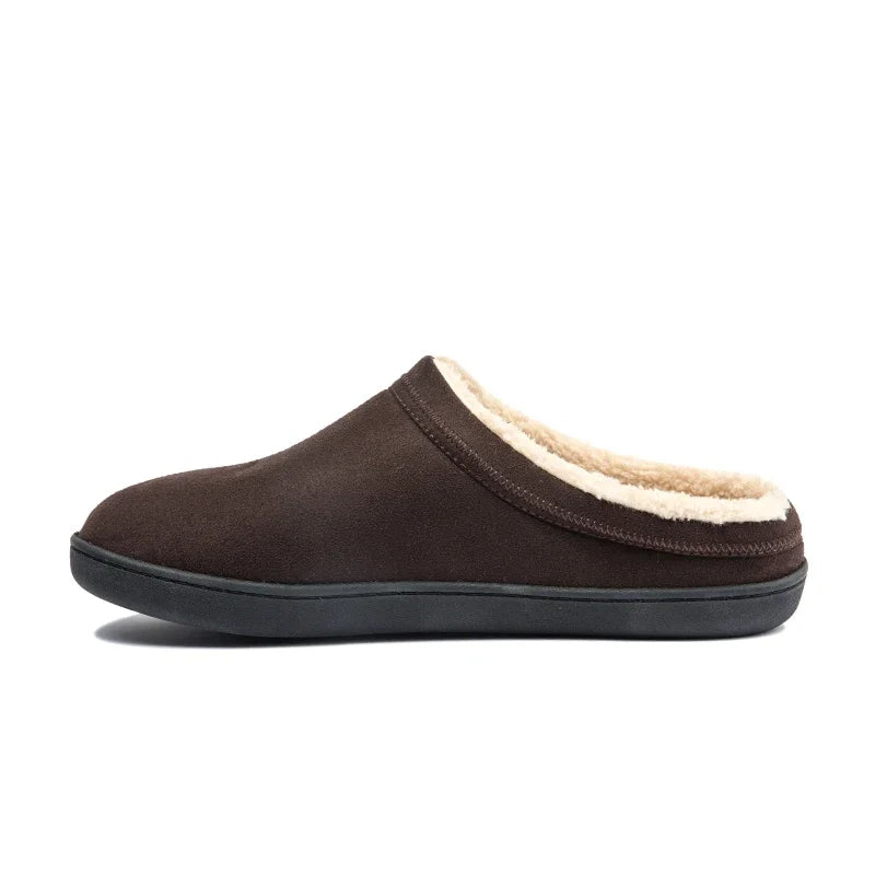 Men Slippers Black New Winter Suede Slippers Warm Indoor Slipper Waterproof Home House Shoes Men Warm Velvet Fur Knitting Shoes - Sun Studio