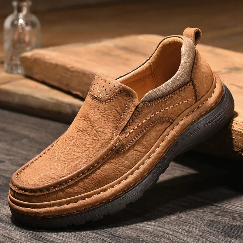 Genuine Leather Mens Loafers Anti-slip Rubber Man Casual Shoes Vintage Style Walk Shoes Slip-On Hiking Footwear Luxury Moccasins - Sun Studio