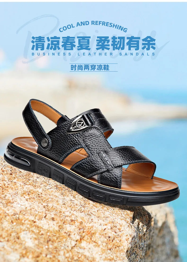 Big Size 49 50 Men's Sandals Summer Leather Shoes Man Slippers Non-slip Bottom Casual Business Beach Shoes for Men 2025 Summer - Sun Studio