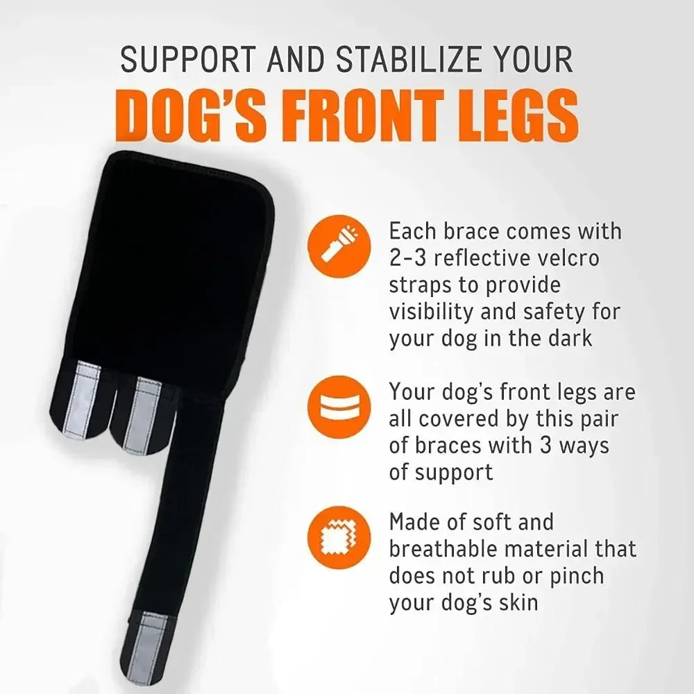 1PC Portable Metal Strips Dog Front Leg Brace Reflective Strips Adjustable Straps Knee Brace Non-Slip Breathable ACL Support - Sun Studio