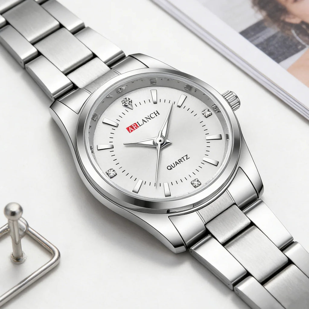 Ladies Dress Watch 29mm Silver Stainless Steel Gorgeous Rhinestone Quartz Clock Suitable Banquet Accessories & Daily Decoration - Sun Studio