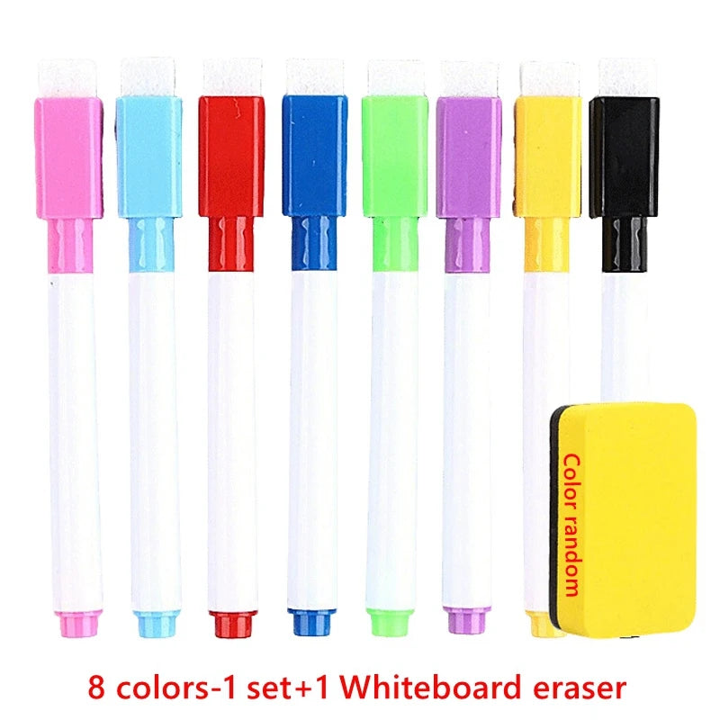 100/5Pcs Dry Erase Whiteboard Markers Set, Washable Pens with Magnetic Eraser for Office Whiteboards & Art Supplies
