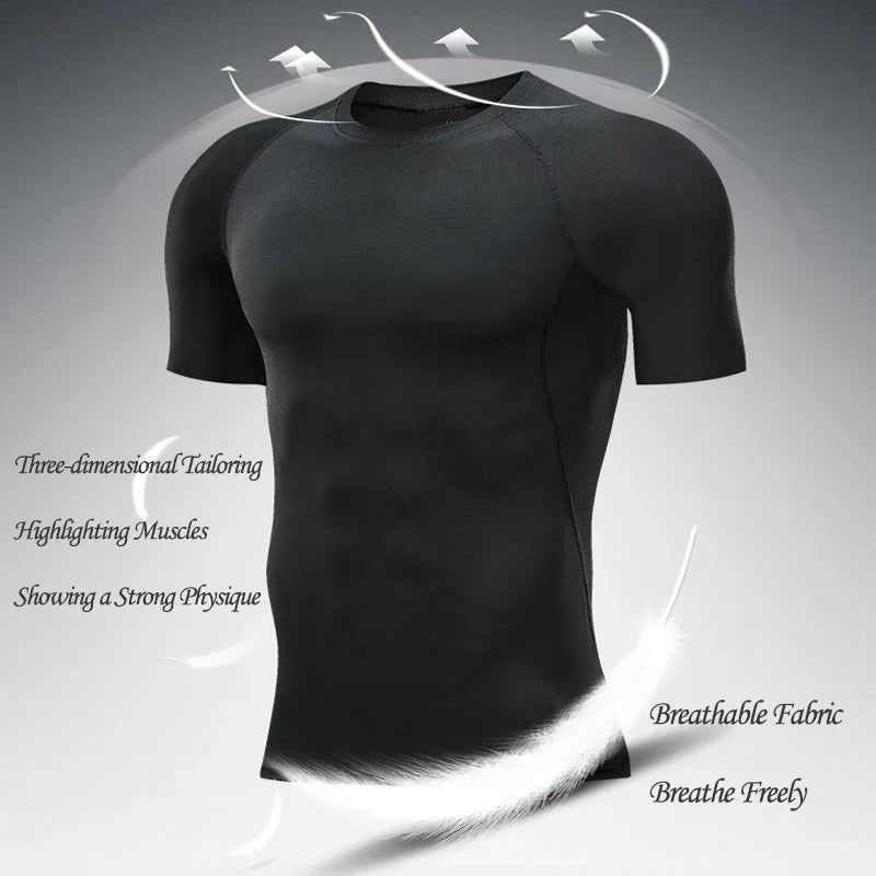 Gym Hub Printed Men's Compression T-Shirt Gym Workout Sport Quick Dry Tight Shirts Outdoor Training Fitness Elasticity Tops Tee - Sun Studio
