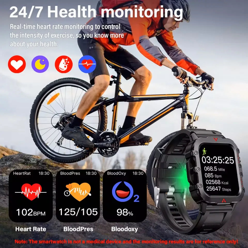 Men Smart Watch Bluetooth Call Sleep Heart Rate Healthy Monitor Outdoor LED Flashlight Waterproof Sports Watches For Android IOS - Sun Studio