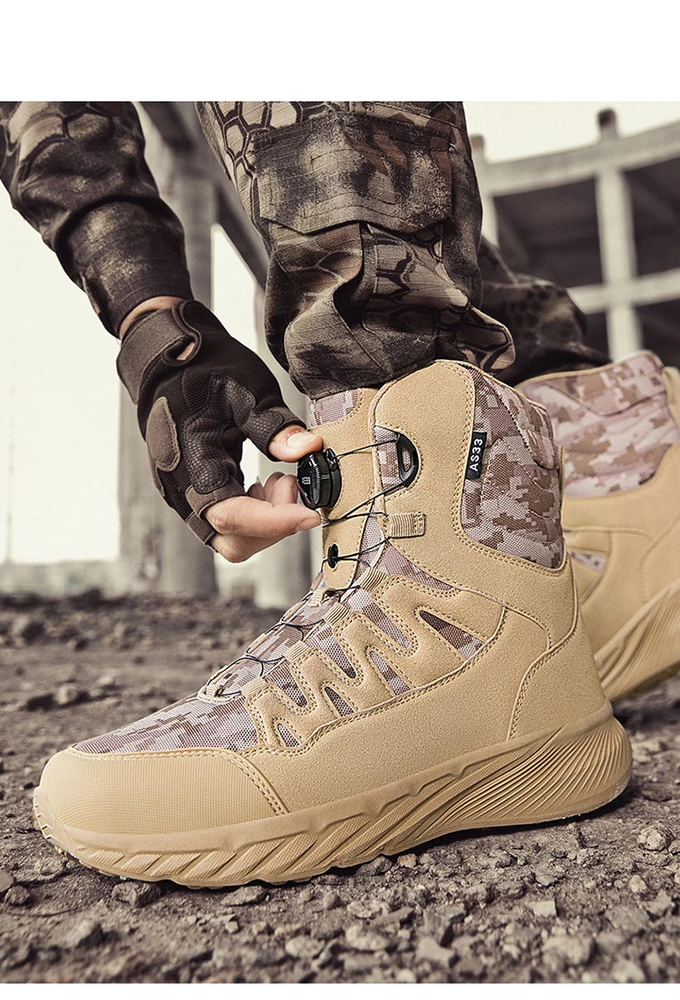 Large Outdoor Training Boots Men's Mountaineering Hiking Boots High Top Rotating Buckle Fashion Camouflage Sports Shoes - Sun Studio