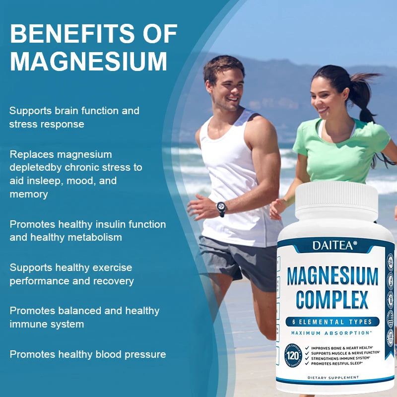 Magnesium Complex Supplement - for Supporting Muscles, Nerves, Heart and Bones, High Absorption Vegetarian Capsules - Sun Studio