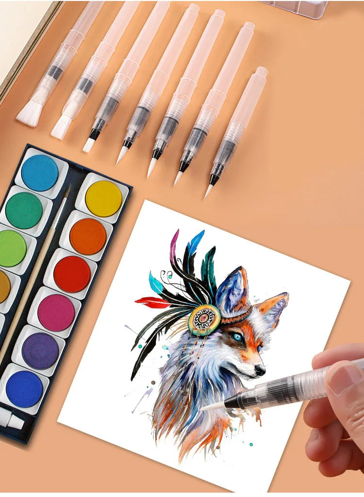 3/7pcs Watercolor Brush Set Soft Water Coloring Pen Paint Brushes For Beginner Art Drawing  Painting - Sun Studio