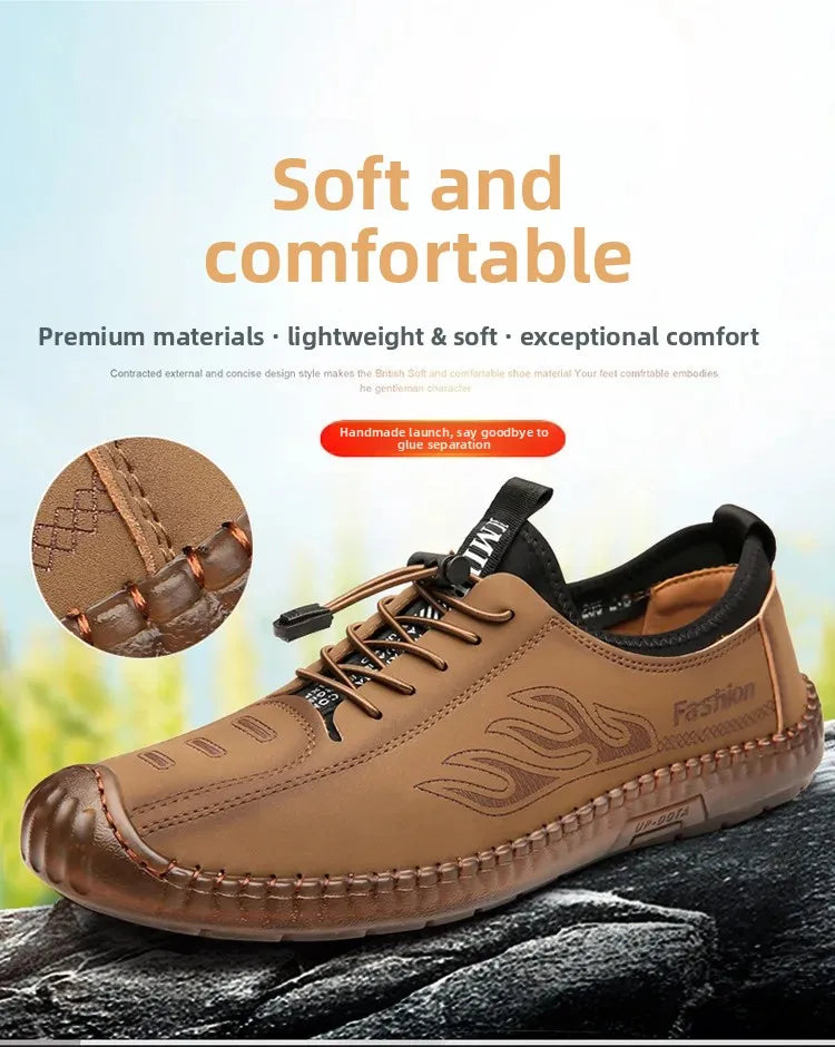 Men's Casual Slip-On Soft Bottom Breathable Beans Shoes Fashionable Spring Autumn Wear Resistant Microfiber Leather Shoes - Sun Studio