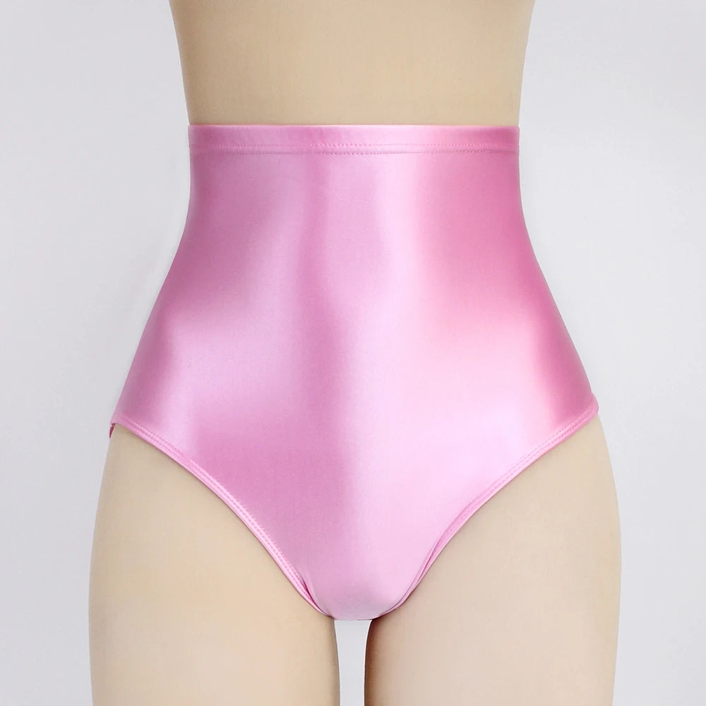 Sexy MEN gloss underwear Briefs Bikini Bottoms with Buttocks Silky Oily swimsuit big size super High Waist Tights Underpants - Sun Studio
