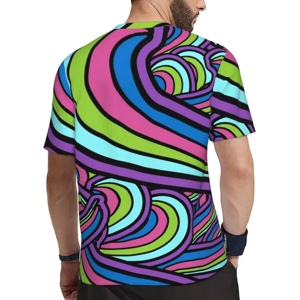 Gym T-Shirt For Man Retro Geometric 60S 70S T-Shirts Fashion Psychedelic Art Beach Tees O Neck Y2K Fun Design Tops Gift Idea - Sun Studio