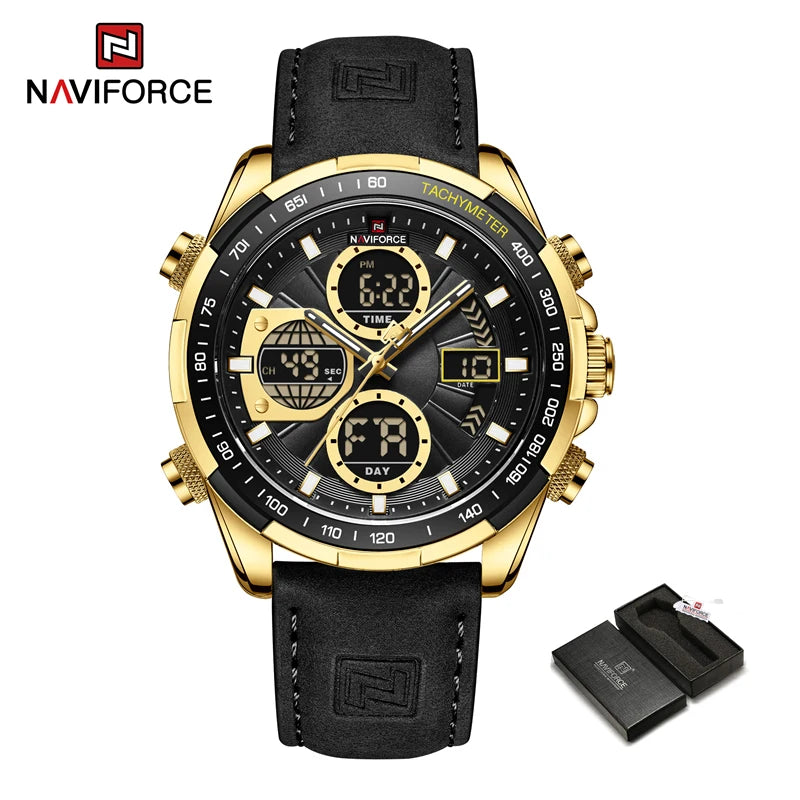 New NAVIFORCE Watches for Men Leather Mens Military Sport Waterproof Watch Quartz WristWatch Chronograph Male Clock - Sun Studio