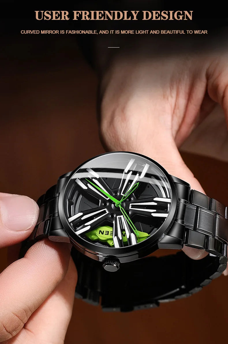 2025 New Racing Watches Men Custom Design Super Car Rim Watch Stainless Steel Black Retro Waterproof Watch Relogio Masculino - Sun Studio