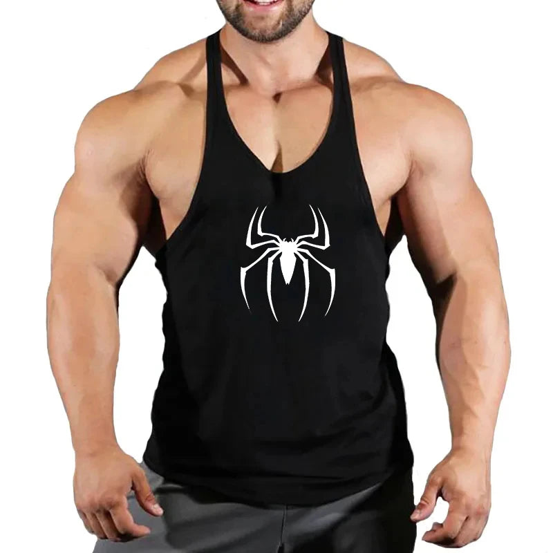 Spider Print Fitness Tank Top Fitness Shirt Muscle Men's Single Tank Top Men's Sleeveless Sweatshirt Men's Tops Fitness Clothing - Sun Studio