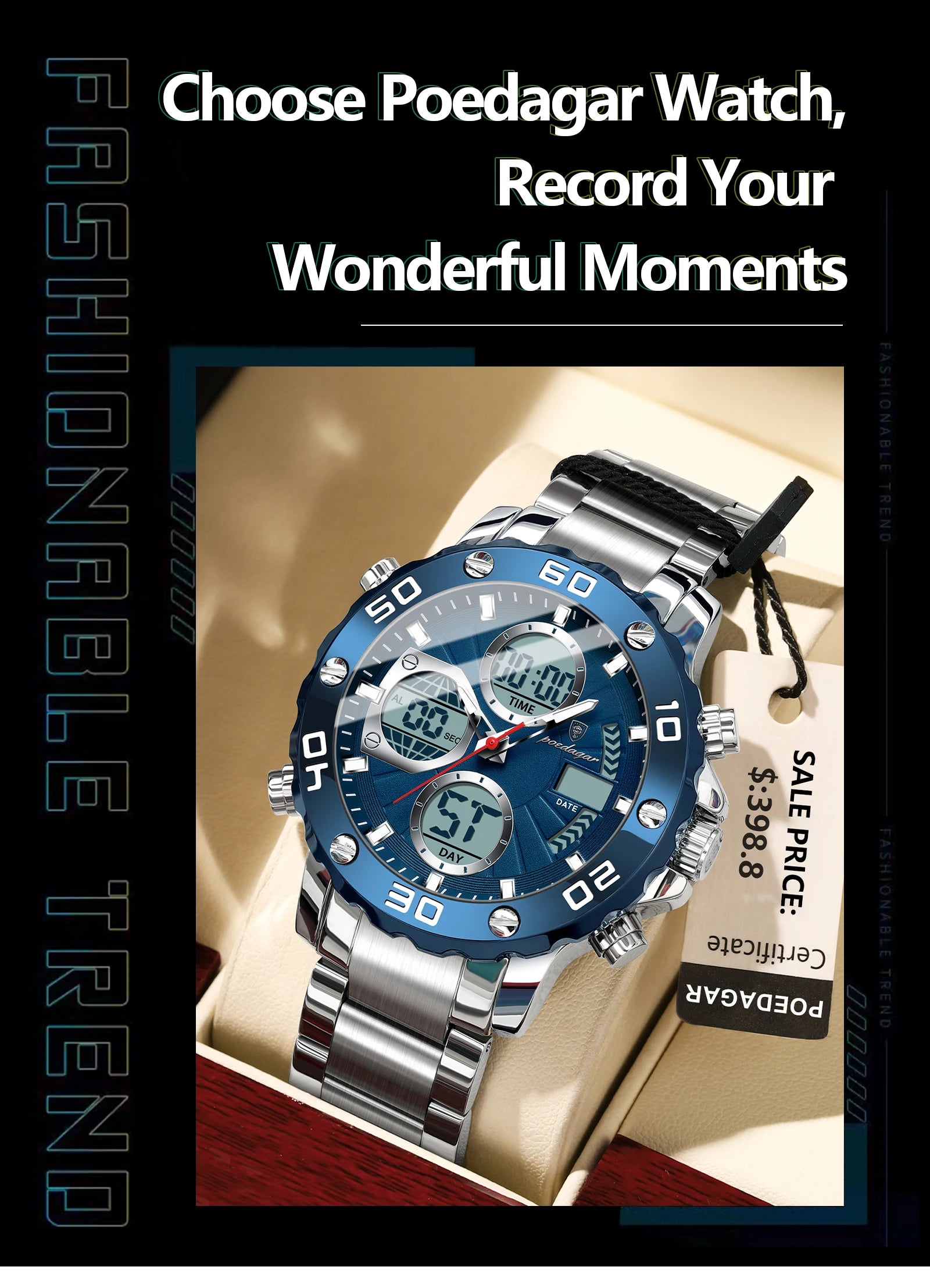 POEDAGAR Military Men's Quartz Wristwatch LED Alarm Dual Display Men Watch Electronic Waterproof Outdoor Sports Watches for Men - Sun Studio