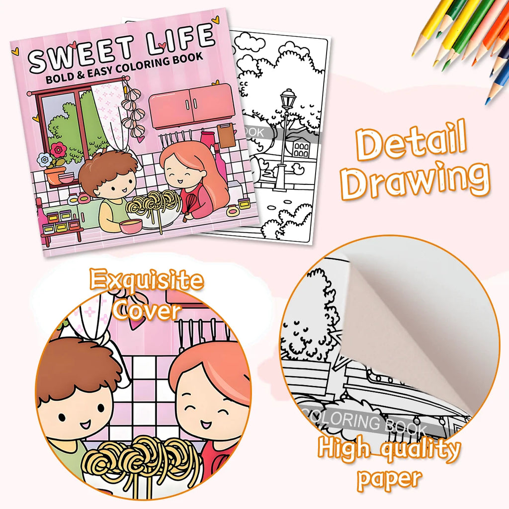Deluxe Couples Coloring Book for Adults - 24 Thick Pages, 7.8x7.8 Inch, Unique Original Designs for Relaxation and Sweet Moments - Sun Studio