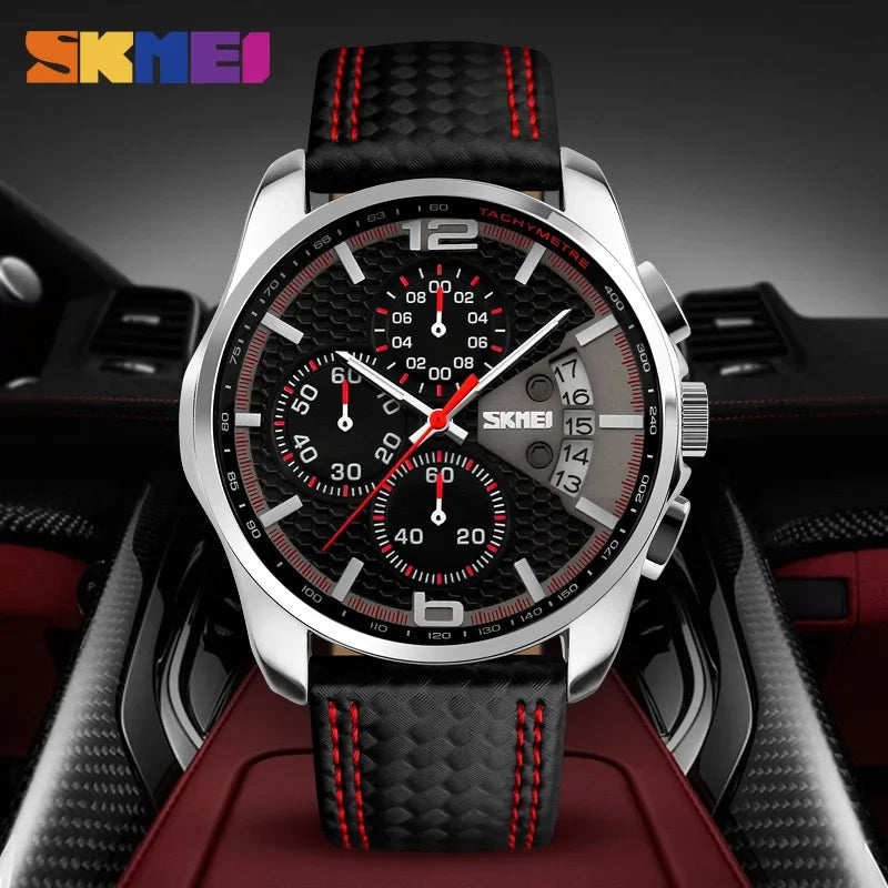 Skmei Top Brand Luxury Leather Strap 5Bar Waterproof Quartz Wristwatches Relogio Masculino Fashion Sport Mens Watches 9106 - Sun Studio