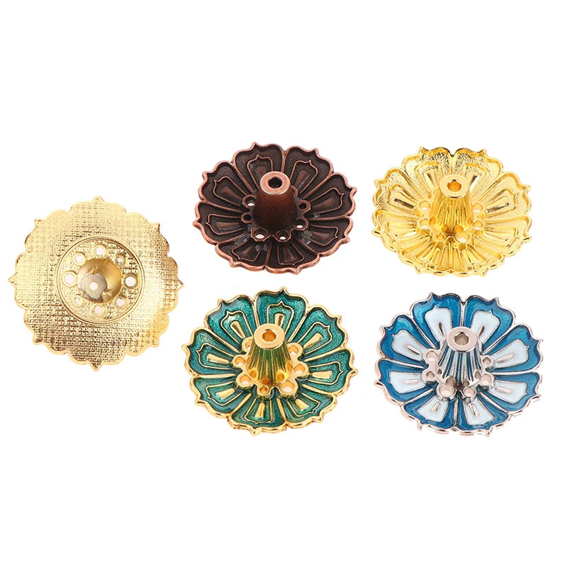 1Pc Lotus Alloy Incense Burner Stick Holder Home Buddhism Line Incense Plate Sandalwood Coil Base Delicate Temples Home Decor - Sun Studio