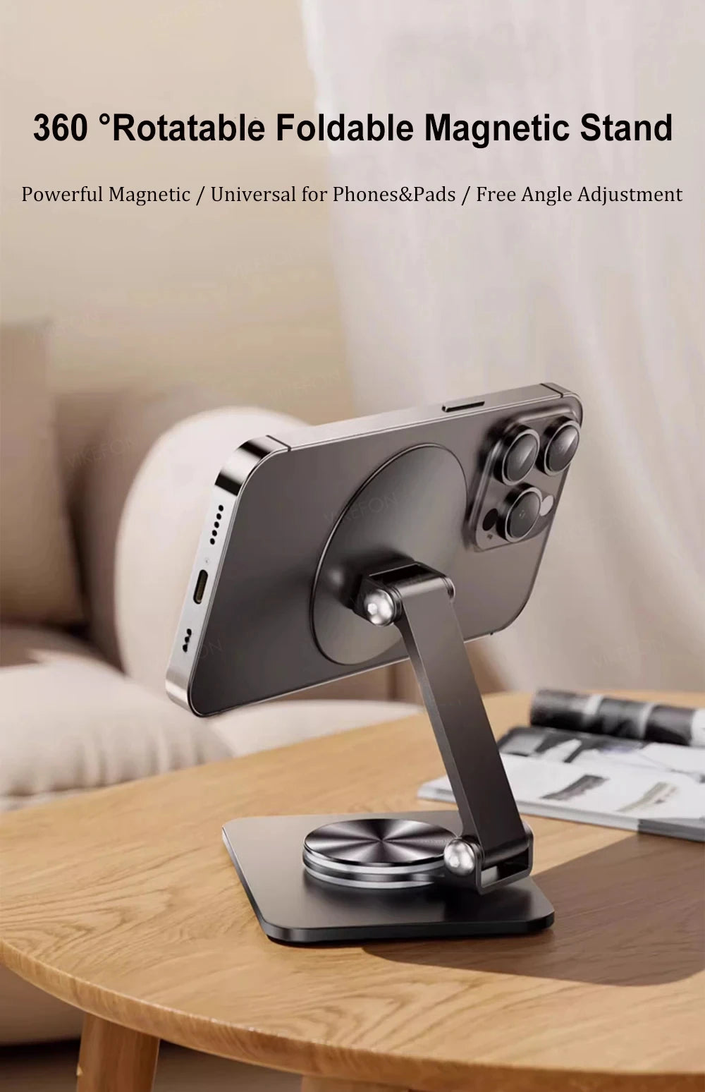 Folding Phone Holder Desktop Magnetic Phone Stand 360° Rotation Desktop Cell Phone Stand For iPhone 16 15 14 13 12 Pro Max Mount - Sun Studio