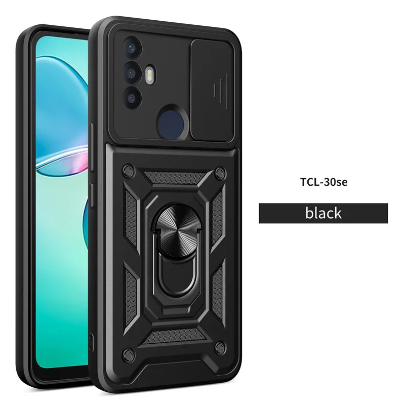 For TCL 30 SE Case Shockproof Armor Slide Lens Protect Coque For TCL 30SE tcl30se 4G Car Magnetic Holder Ring Stand Back Cover - Sun Studio