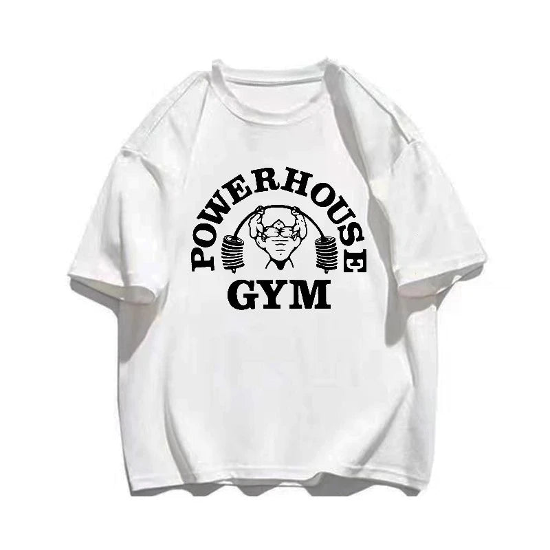 Summer Gym 100% Cotton Men's T-shirt Letter Weightlifting Printed Round Neck High Quality Street Outdoor Short Sleeve - Sun Studio