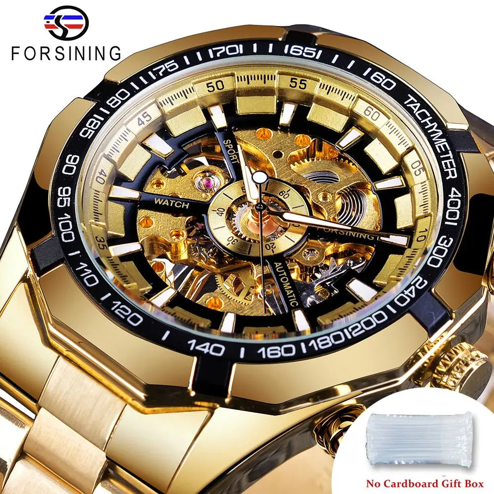 Forsining 2021 Stainless Steel Waterproof Mens Skeleton Watches Top Brand Luxury Transparent Mechanical Sport Male Wrist Watches - Sun Studio