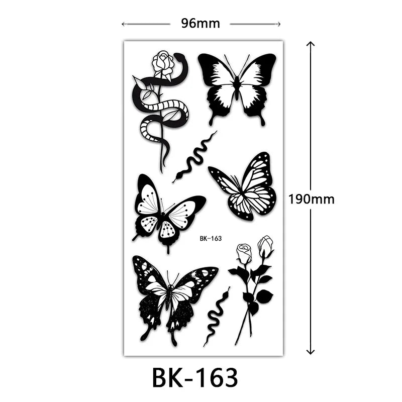 Black Butterfly Temporary Tattoos for Women Men Waterproof Snake Tattoo Stickers for Hand Arm Fake Tattoo Body Decor - Sun Studio