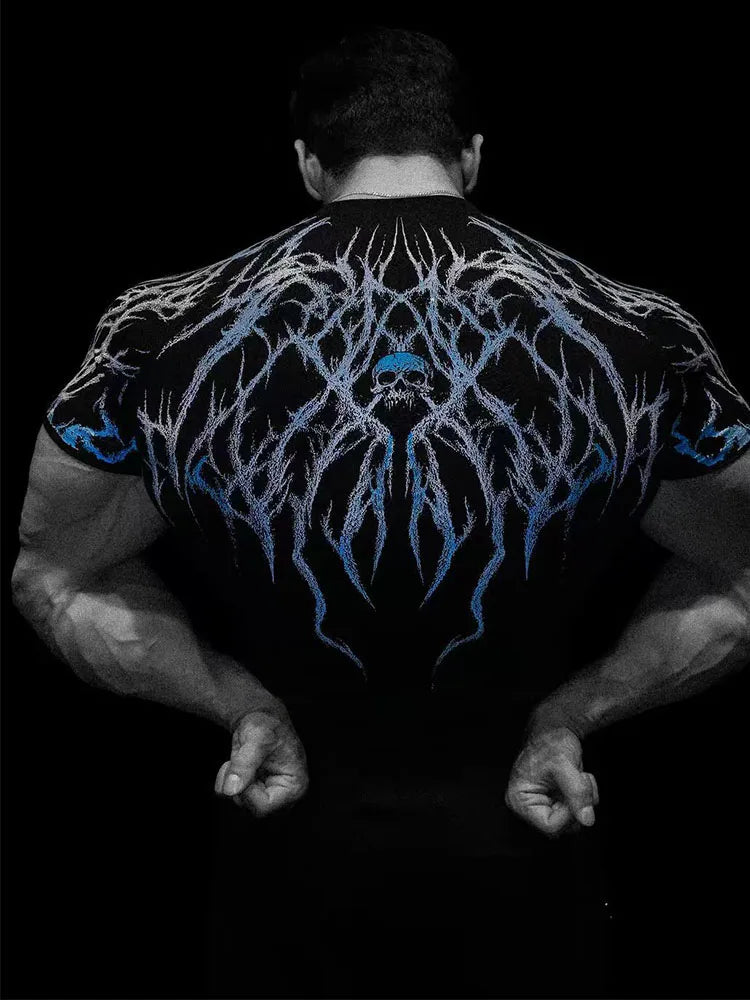 GYM T-shirt Men's Dark Gothic Print Muscle Tee High Elasticity And Quick Drying Exercise For Bodybuilding Training - Sun Studio