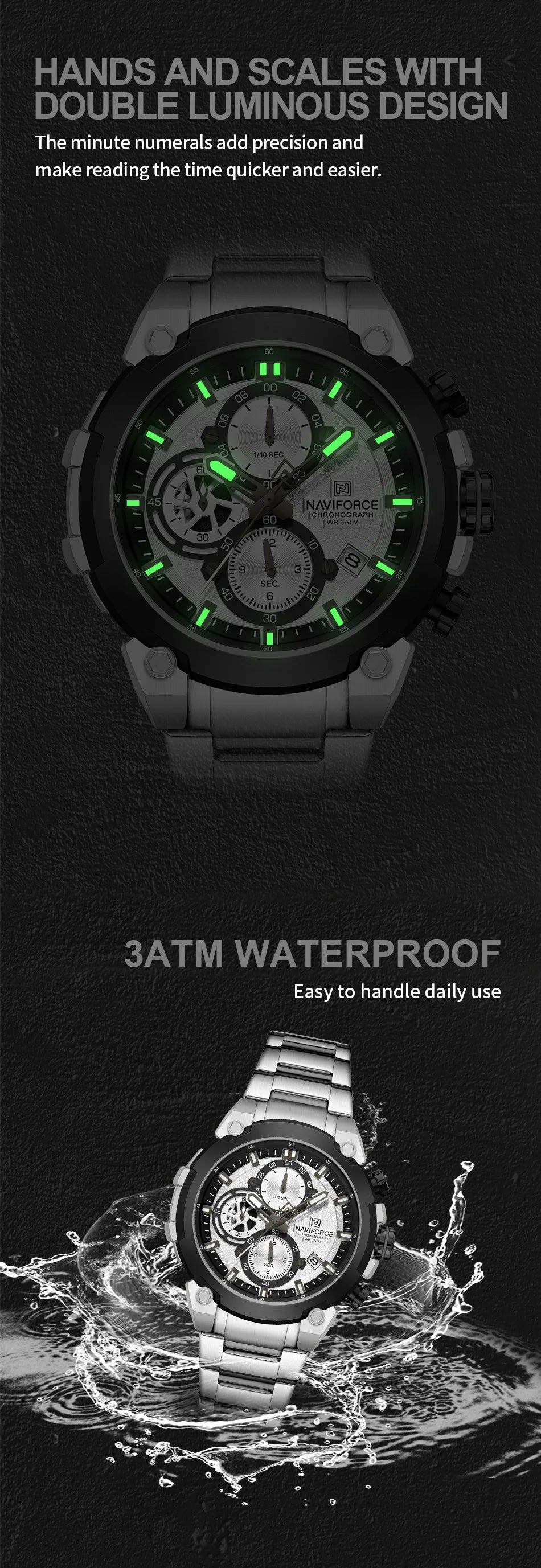 NAVIFORCE Men's Watches Top Luxury Original Quartz Wrist Watch for Men Chronograph Calendar Waterproof Man Watch Relojes Hombre - Sun Studio