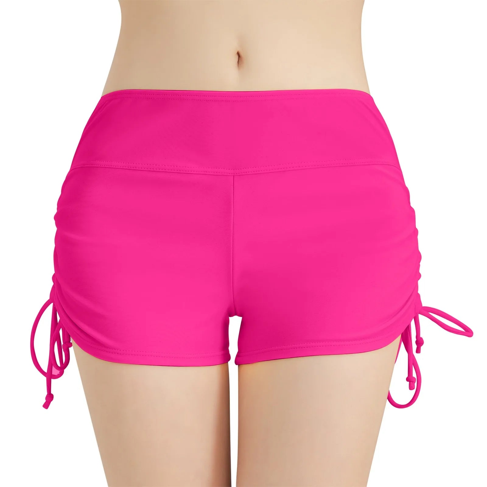 Women'S Summer Swimwear Briefs Solid Colored Boxer Beach Shorts High Waist Side Adjustable Drawstring Elastic Sports Swimsuit - Sun Studio