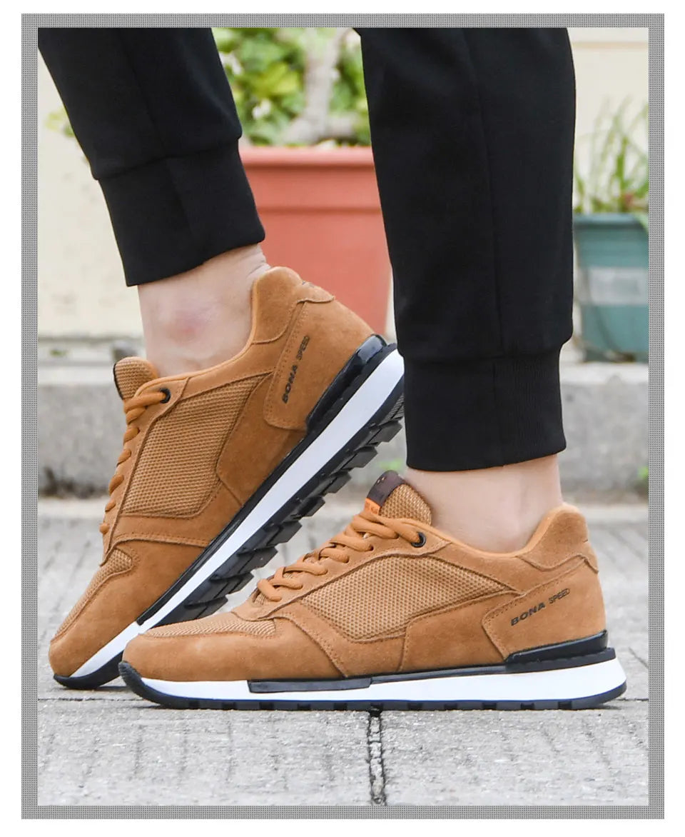 BONA 2022 New Designers Suede Casual Shoes Men Sneakers Outdoor Walking Shoes Man Comfortable Shoes Walking Footwear Mansculino - Sun Studio