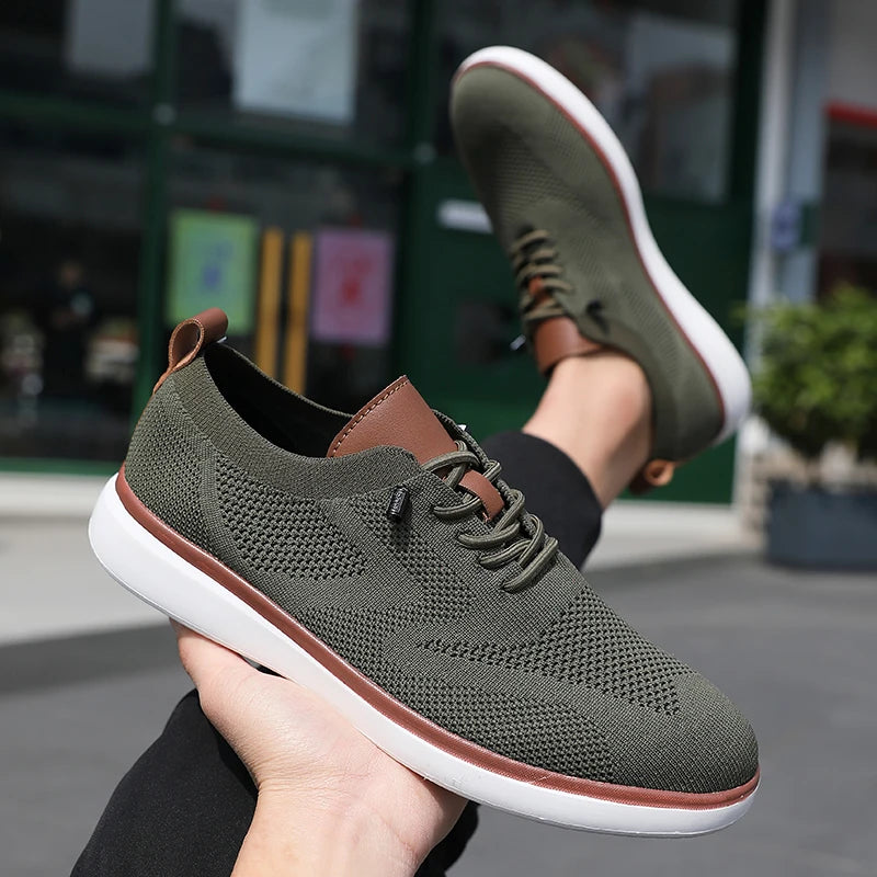 Men's Fashionable Knitted Lace Up Shoes Breathable Mesh Stable and Soft Sole Trendy Luxurious Running Flat Shoes Tenis Masculino - Sun Studio
