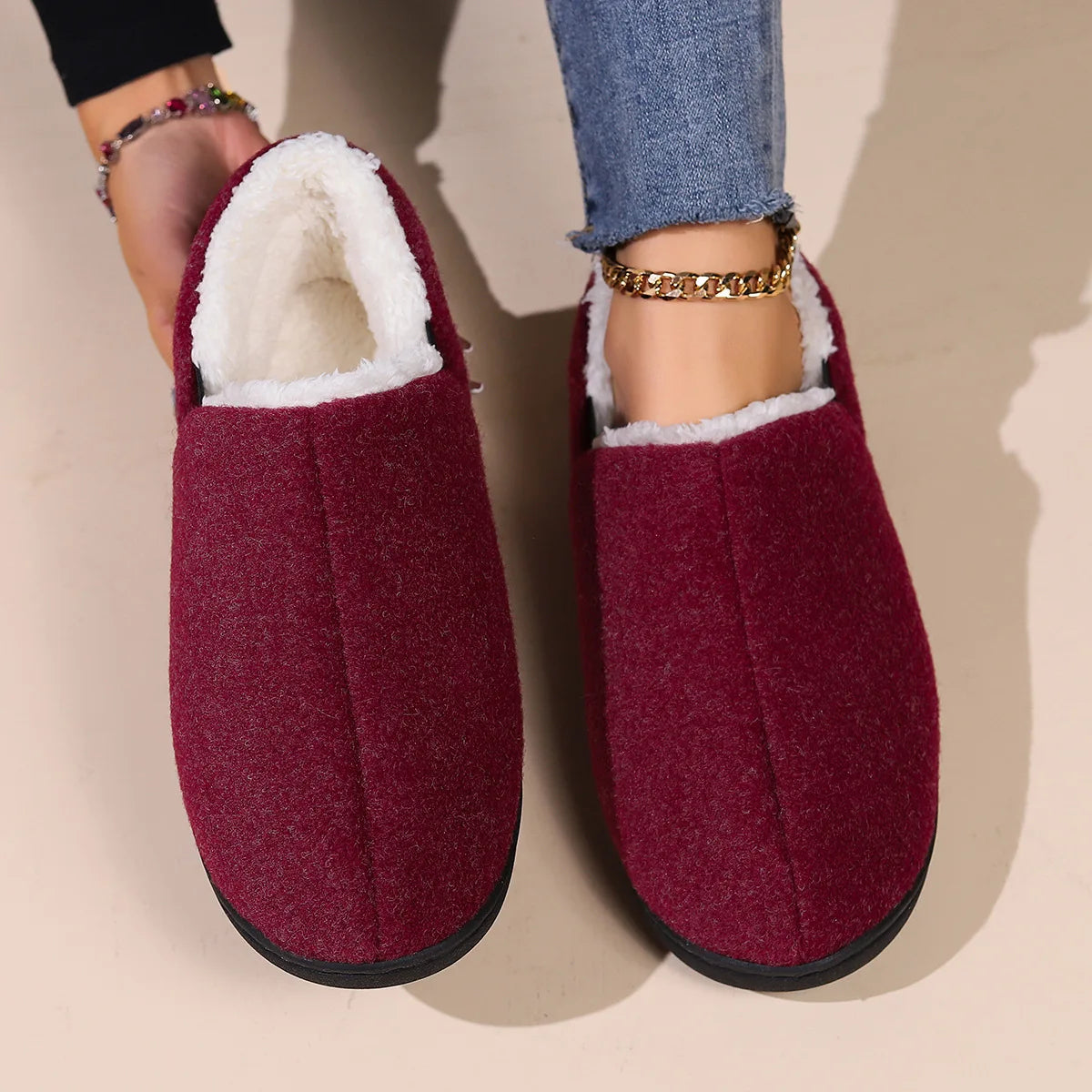 Gacimy Winter Cotton Shoes For Men Women Outdoor Warm Non-slip Flat Plush Slippers Couple Indoor Comfortable Fluffy Home Slides - Sun Studio