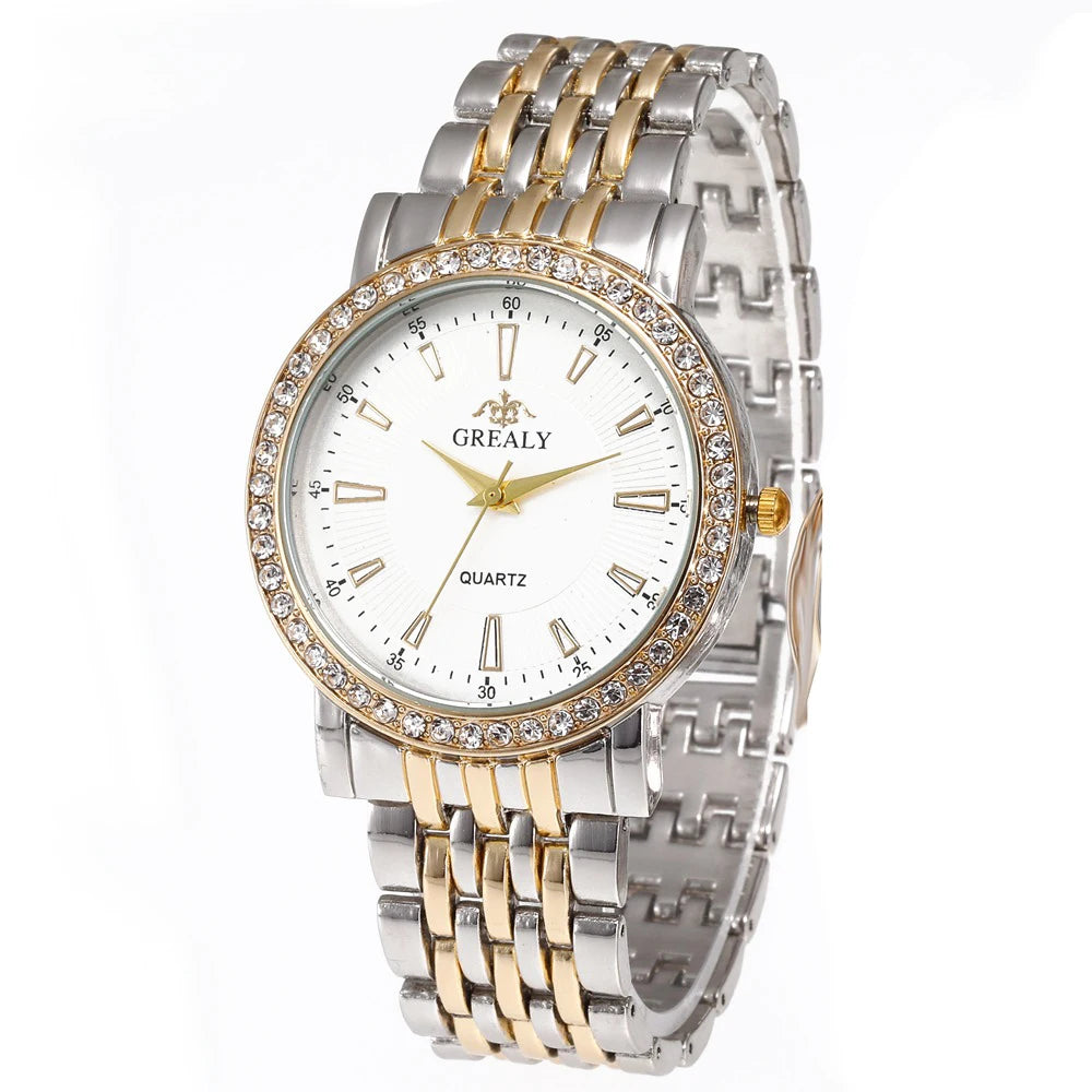 New Casual Watches Women Luxury Fashion Lovers Watch Rhinestone Stainless steel Quartz Watch Men Women Gift Business Wristwatch - Sun Studio