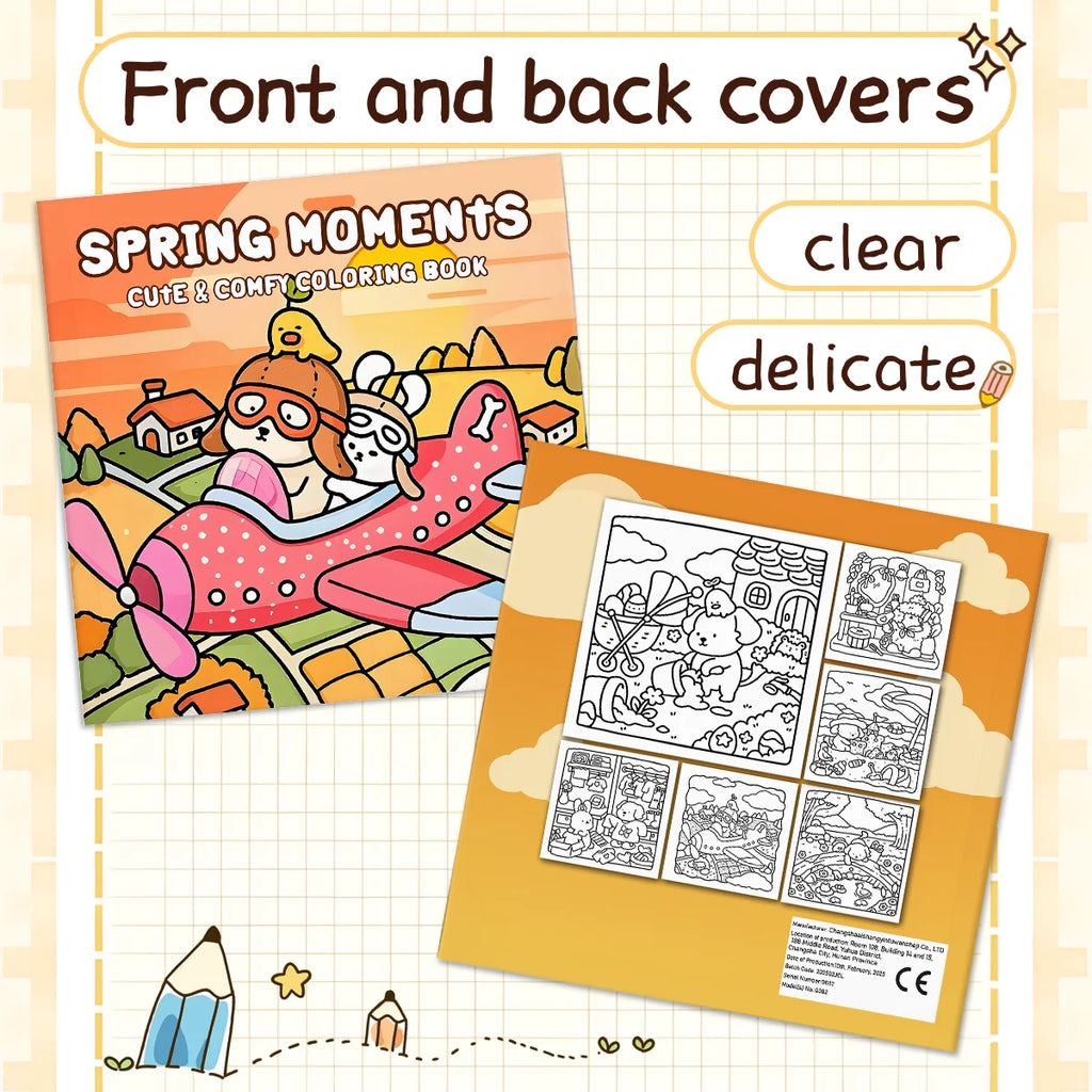 SPRING MOMENTS Coloring Book for Adults Featuring Cartoon Bold-easy Patterns for Relaxation Kids DIY Painting Drawing Books - Sun Studio