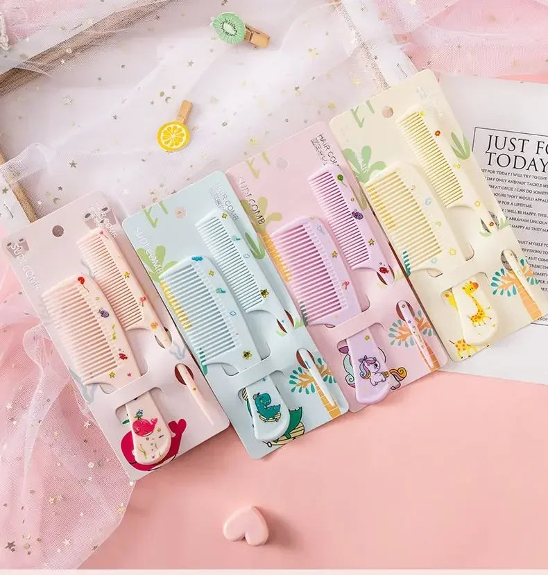 2pcs Kids Hair Combs Set Girls Portable Anti-Static Plastic Comb Cartoon Animals Children Hairdressing Comb with Pointed Tail - Sun Studio