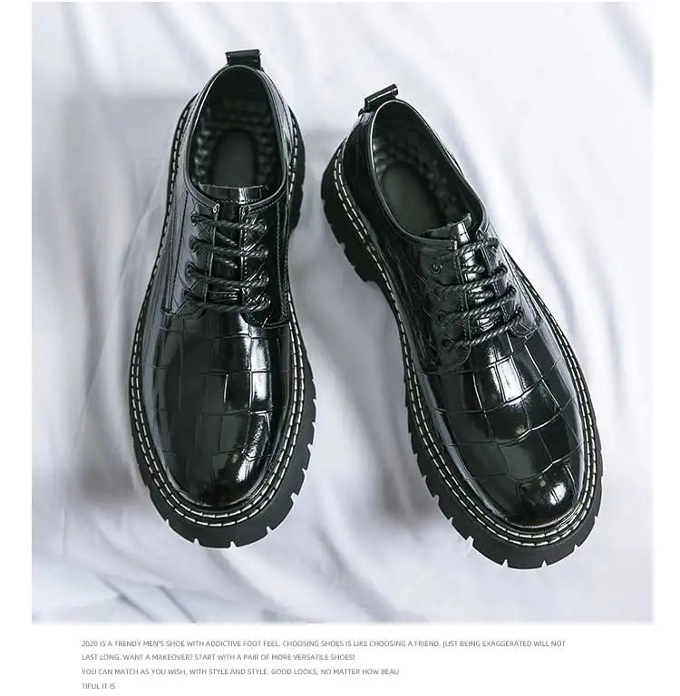 New Black Men Shoes Lace-up  Round Toe Stone Pattern Brown Gray Men Dress Shoes Size 38-46 - Sun Studio
