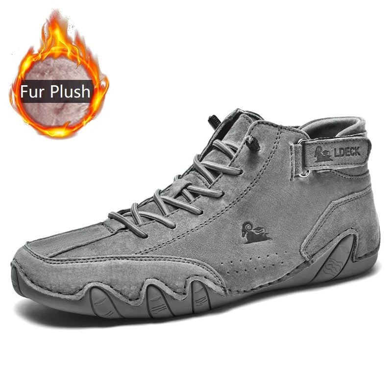 Men Leather Casual High Top Sneakers Winter Fur Plush Ankle BootsNew Luxury Footwear Shoes Zapatos Hombre - Sun Studio