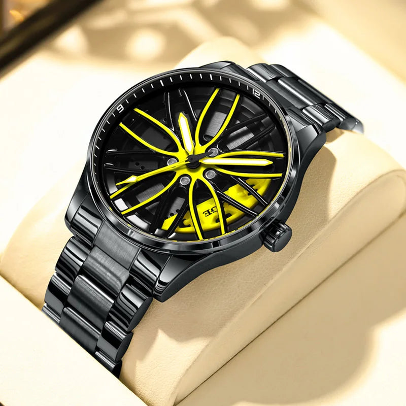 LIGE Men Watches Waterproof Rotary Sport Car Rim Man Luxury Watch Luminous Fashion Stainless Steel Quartz Men's Watches - Sun Studio