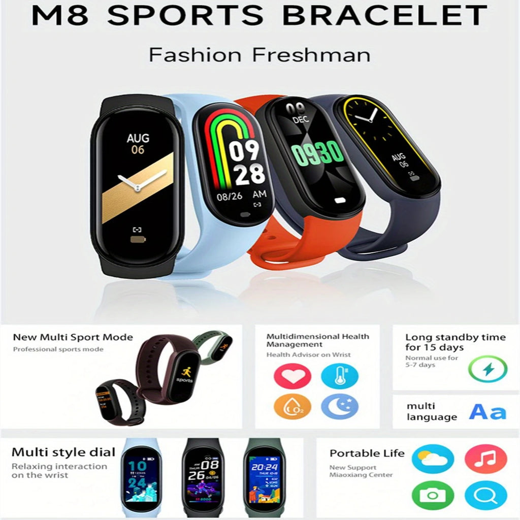 Sports Smart Watch Music Control Fitness Calorie Track Bracelet Phone Information Remind Steps Bluetooth Smart Watches M8 Band - Sun Studio