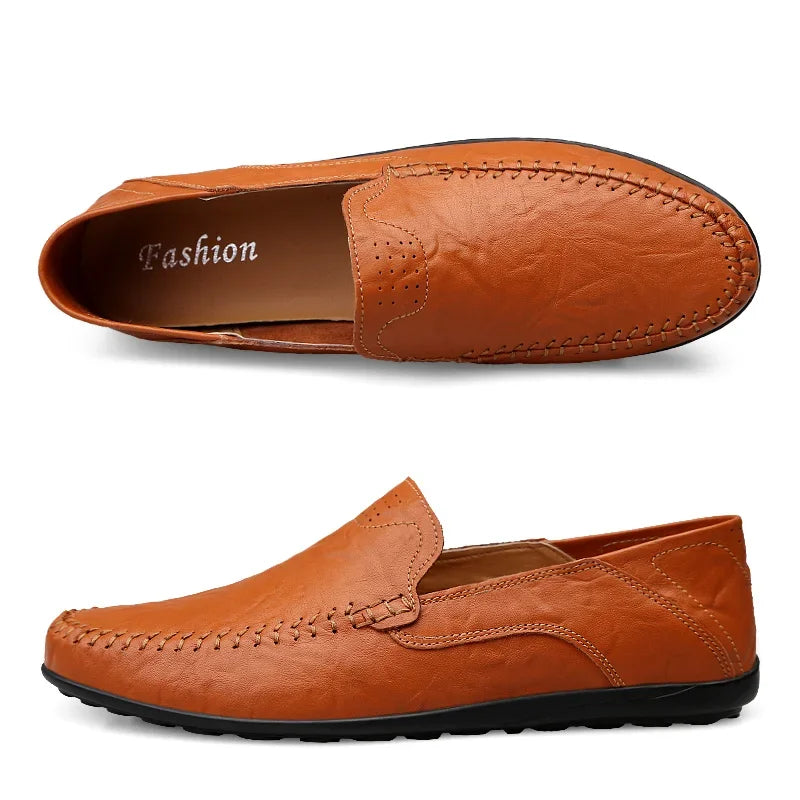 Genuine Leather Men Casual Shoes Luxury Brand Designer Men Loafers Moccasins Breathable Slip on Male Boat Shoes Plus Size 37-47
