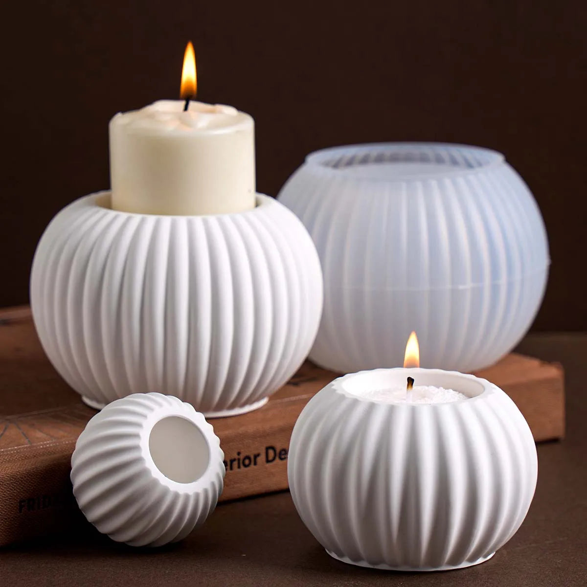 S/M/L Stripe Candle Cup Silicone Mold DIY Handmade Round Flowerpot Plaster Resin Candlestick Craft Casting Molds Home Decor - Sun Studio