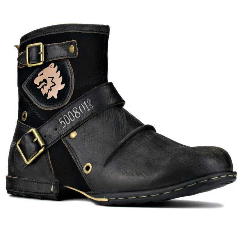 Men's Ankle Boots High Quality Cowboy Boots Men Metal Buckle Side Zipper Motorcycle Boots Gothic Boots Retro Western Boots - Sun Studio