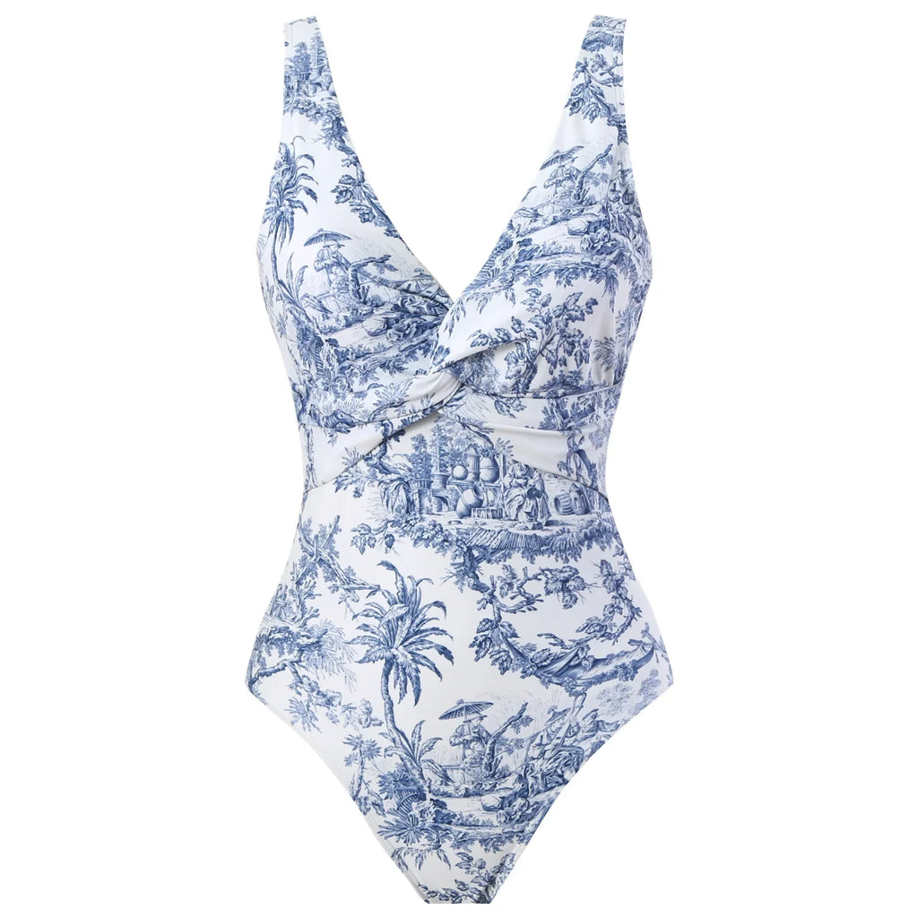 One-piece Bikini Set 2026 Women Floral Print V-neck Swimsuit Sexy High Waist Beach Skirt Bathing Suit Swimwear Summer Monokini - Sun Studio