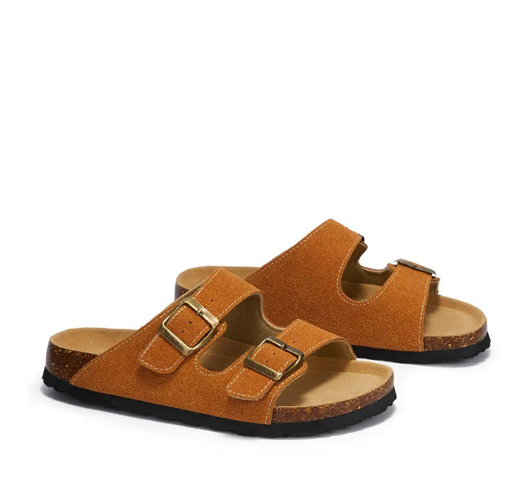 Summer Faux Suede Leather Cork Slippers Flip-flops Women Men Unisex Retro Wear Muller Slippers Fashion Casual Beach Sandals - Sun Studio