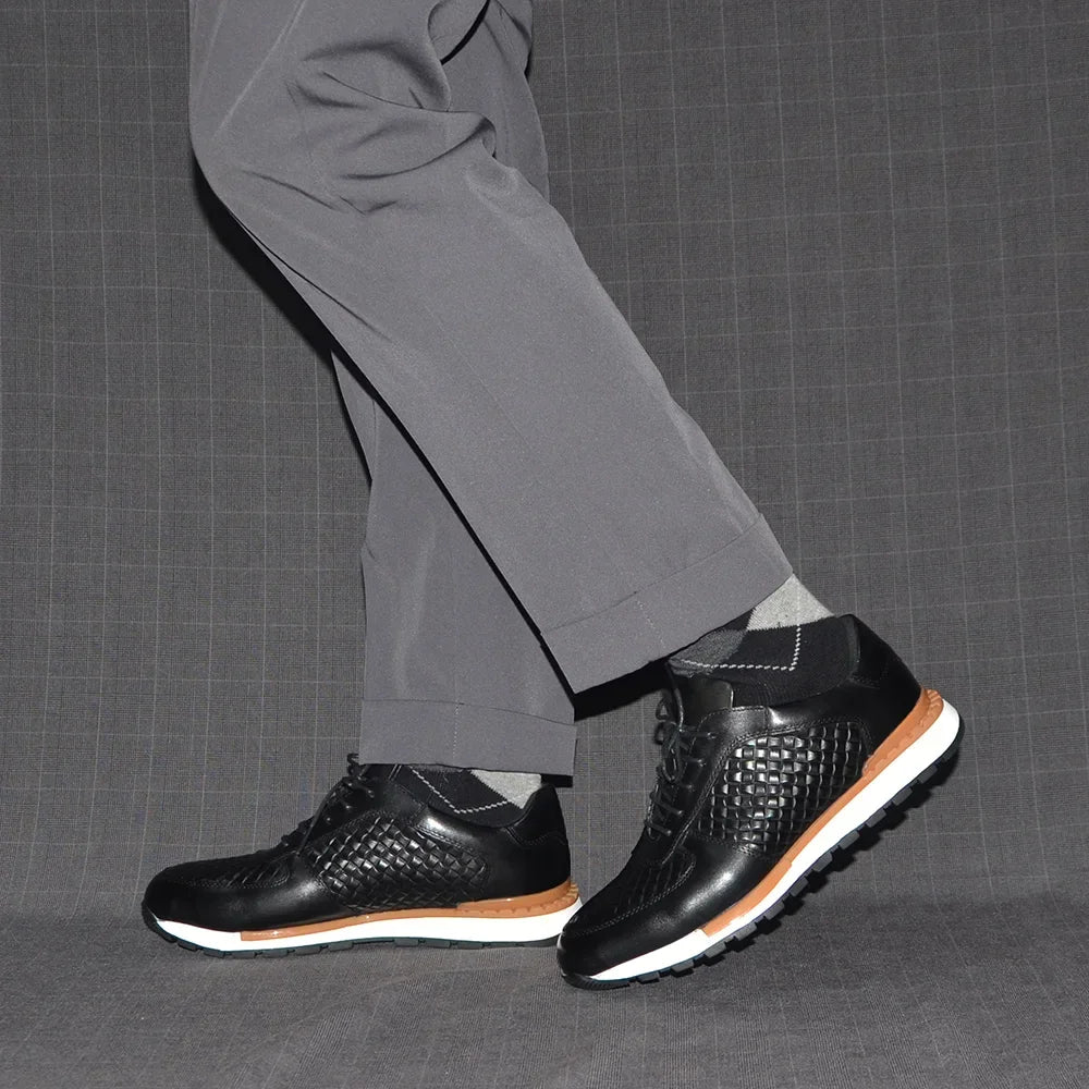 4 Colors Genuine Leather Man Luxury Sneakers Plaid Weave Pattern Lace-up Men Casual White Oxford Shoes Deals Spring Autumn 2024 - Sun Studio