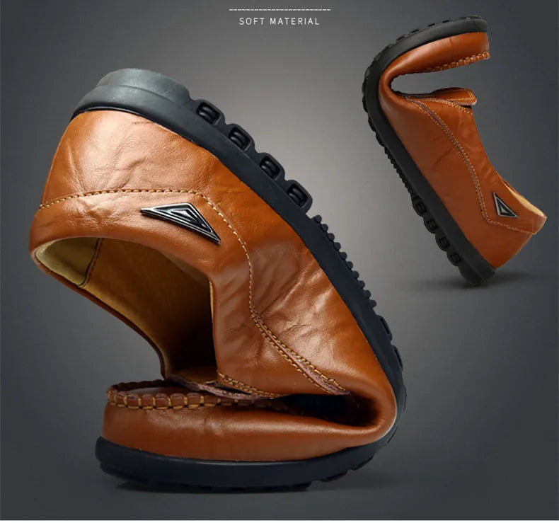 Genuine Leather Men Casual Shoes Luxury Brand 2025 Mens Loafers Moccasins Breathable Slip on Black Driving Shoes Plus Size 37-47 - Sun Studio