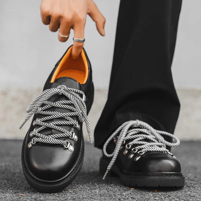 Fashion Mens Casual Leather Shoes Men Trendy Designer Style Derby Shoe Men's Lace-up Flats - Sun Studio