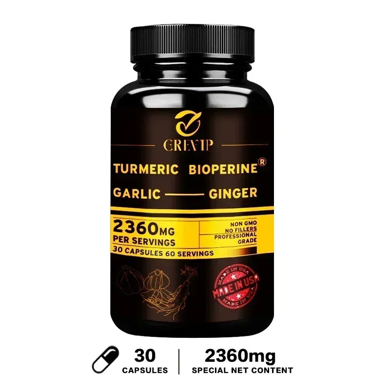 4-in-1 Turmeric Ginger Supplement - with Garlic Curcumin Black Pepper - Joints, Immune Support, Improves Digestion Supplement - Sun Studio
