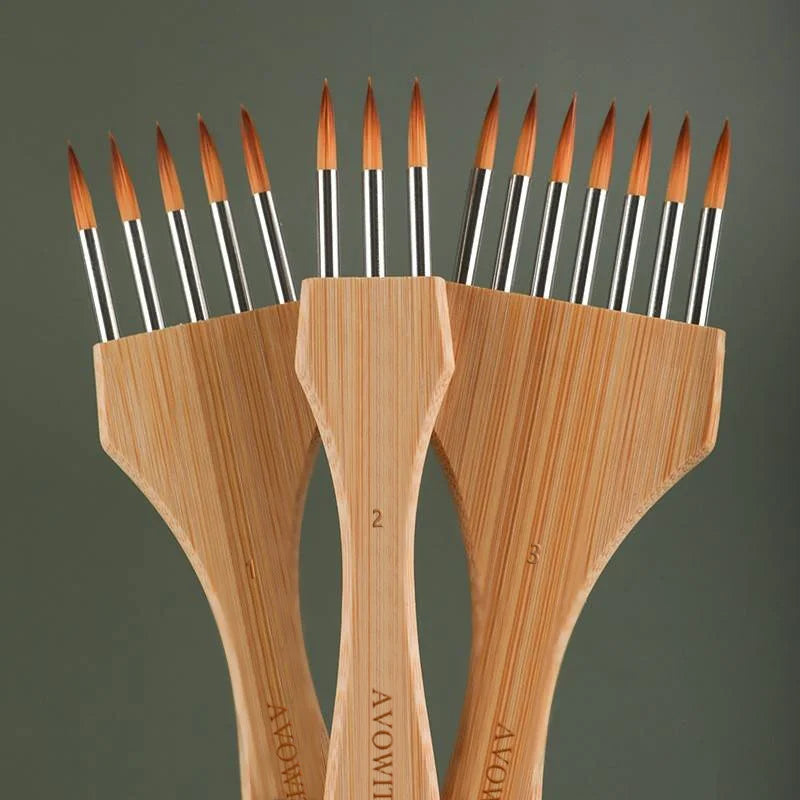 New wooden handle multi tooth brush set, flat head, round head artistic watercolor acrylic brush, multifunctional painting brush - Sun Studio