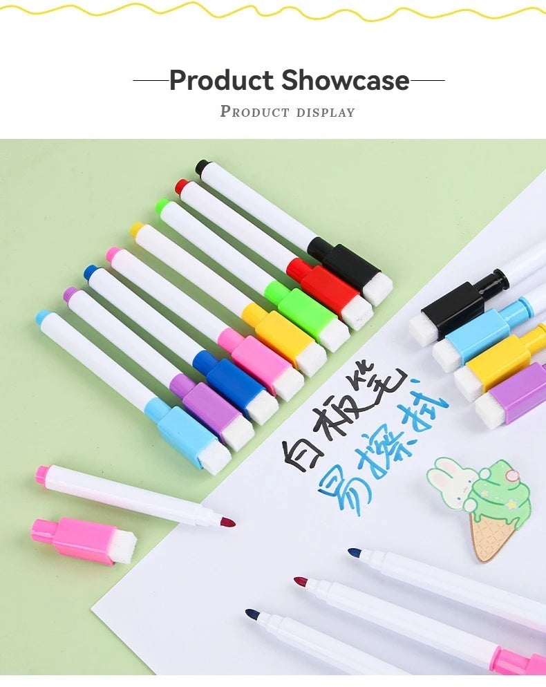 100/5Pcs Dry Erase Whiteboard Markers Set, Washable Pens with Magnetic Eraser for Office Whiteboards & Art Supplies - Sun Studio